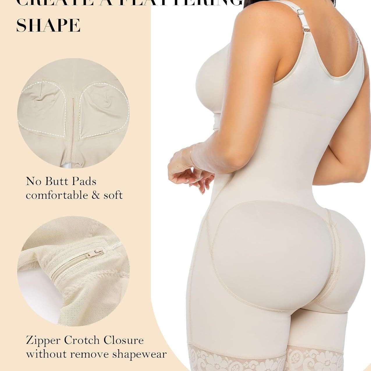 One-Piece Shapewear with Front Zipper for Tummy Control