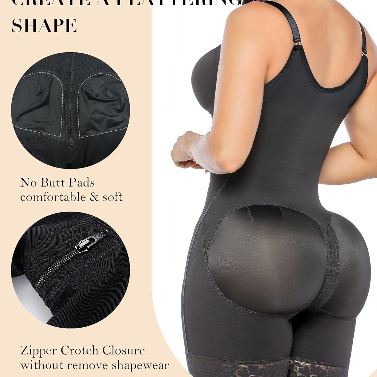 One-Piece Shapewear with Front Zipper for Tummy Control