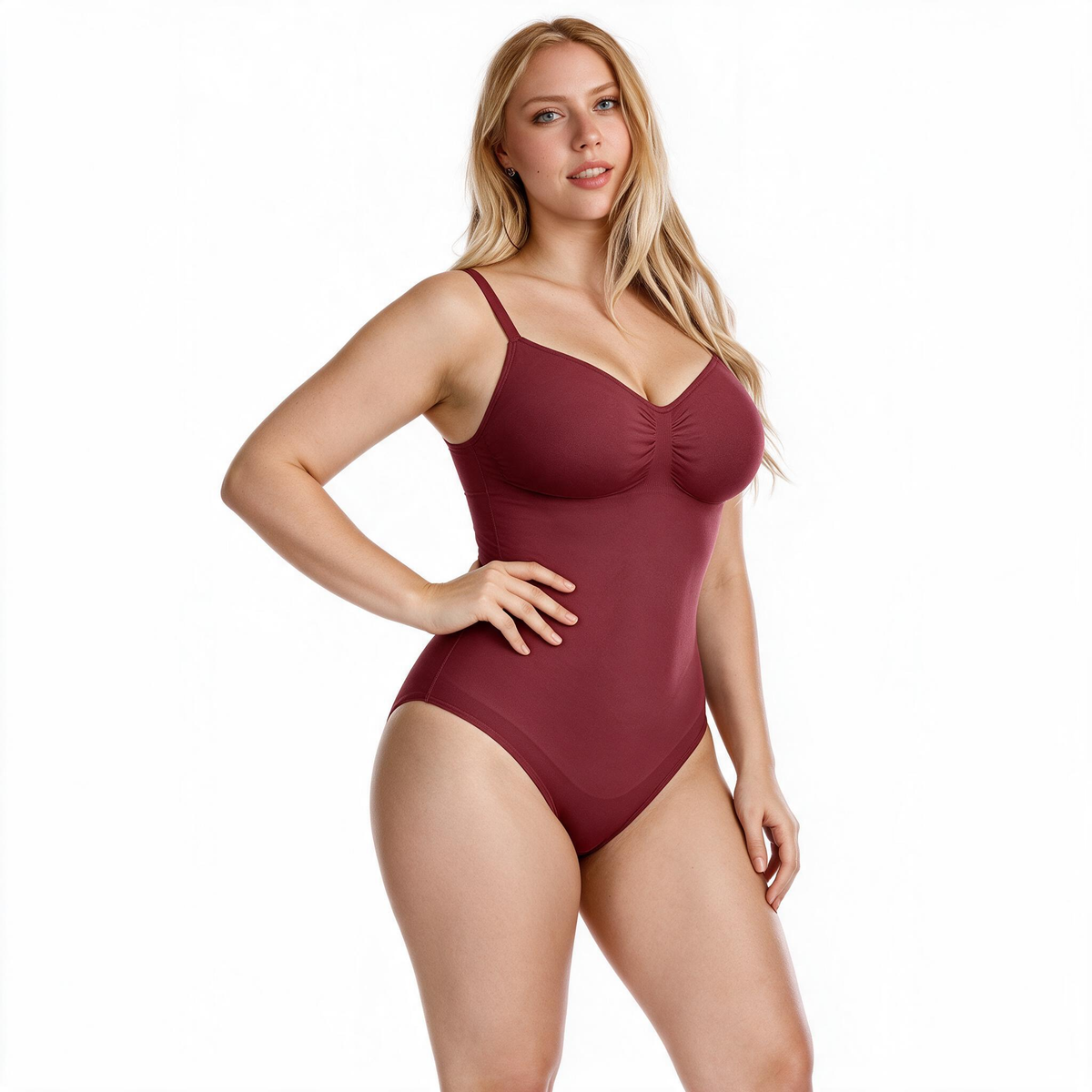 NUDA Thong Bodysuit in Burgundy Seamless Shapewear