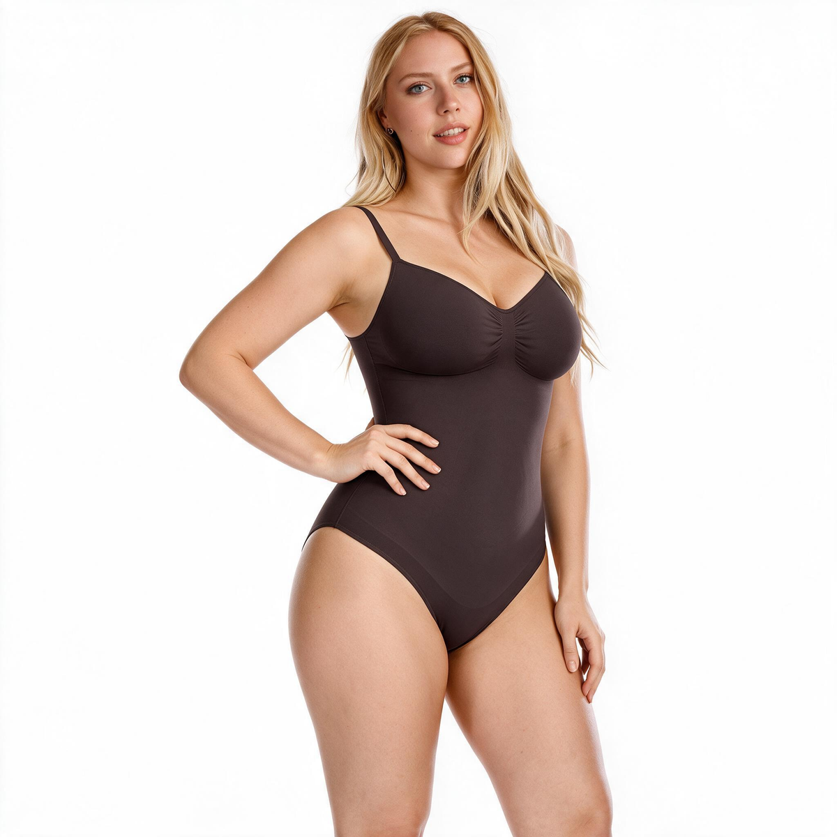 NUDA Thong Bodysuit in Dark Coffee Tummy Control