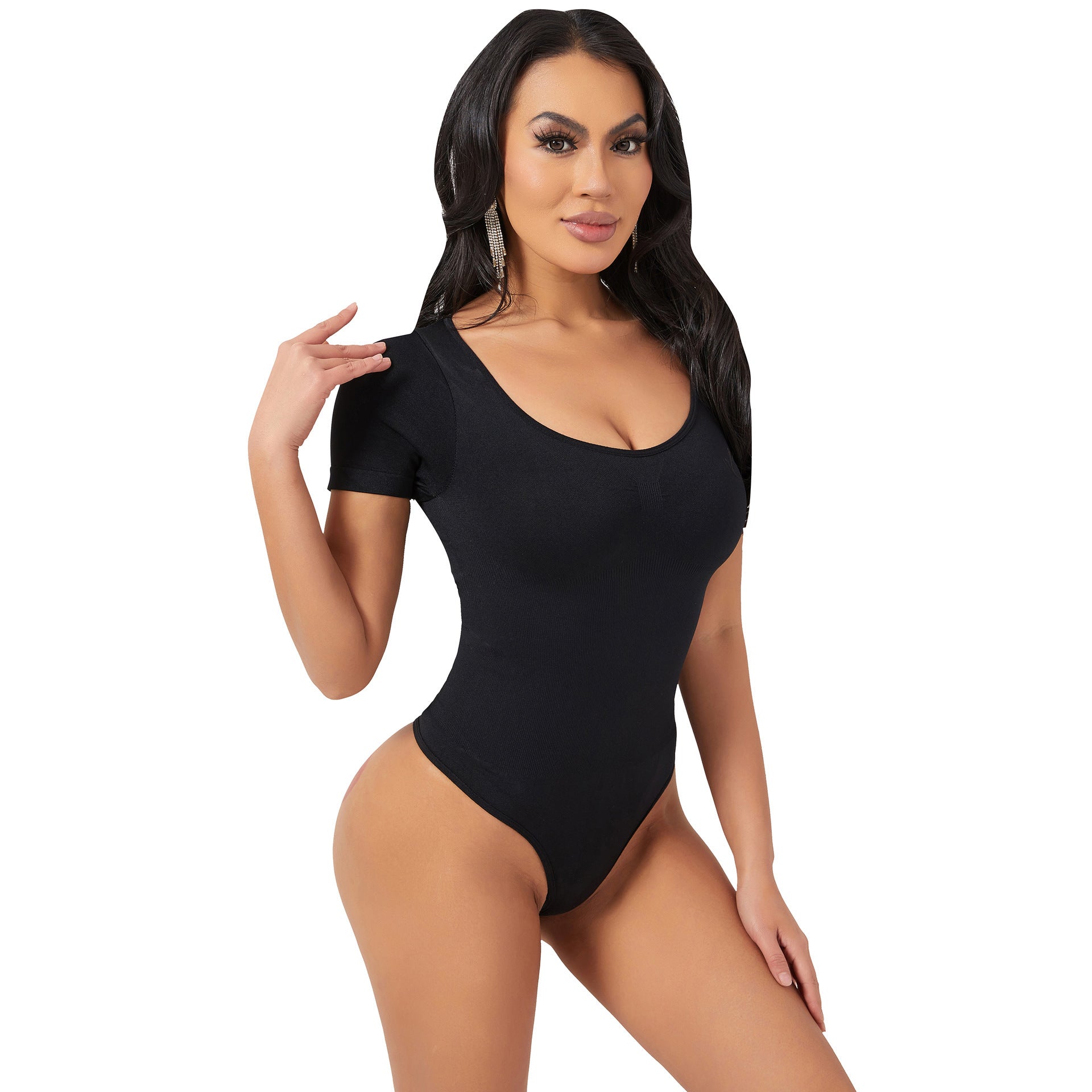 Nudashape seamless short sleeve sculpting shapewear bodysuit for women in black – tummy control shapewear bodysuit