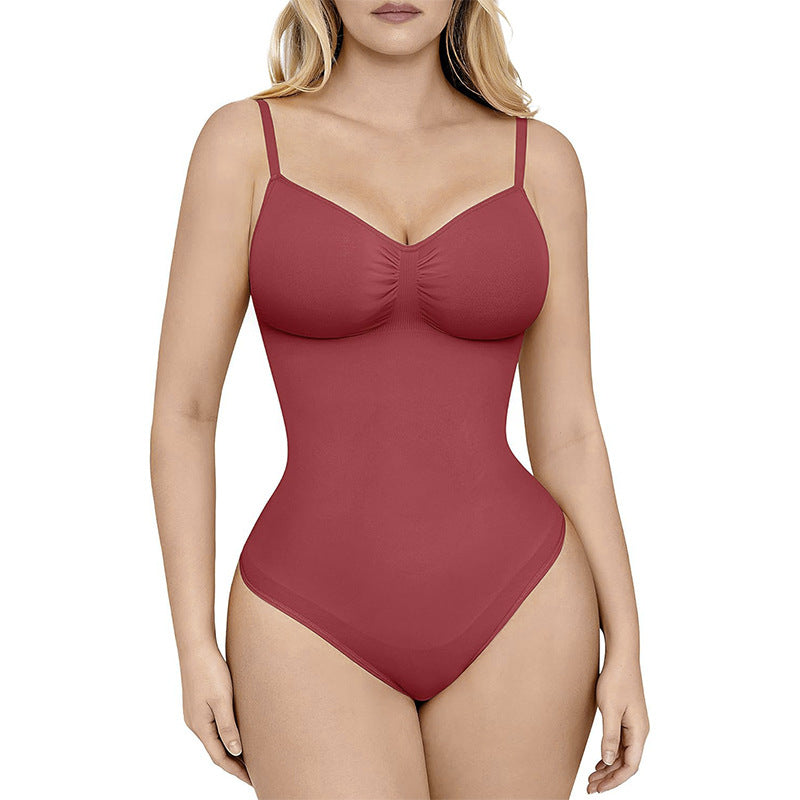 Nudashape seamless thong tummy control shapewear bodysuit for women in burgundy – sculpting waist slimming bodysuit
