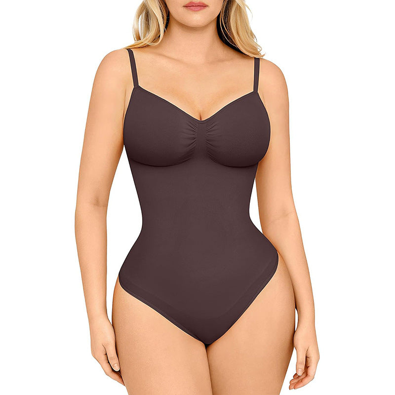 Nudashape seamless thong tummy control shapewear bodysuit for women in dark brown – seamless slimming body shaper
