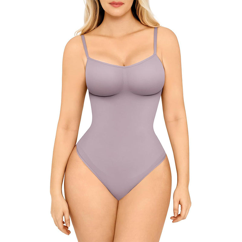 Nudashape seamless tummy control shapewear bodysuit for women in light purple – seamless sculpting thong bodysuit
