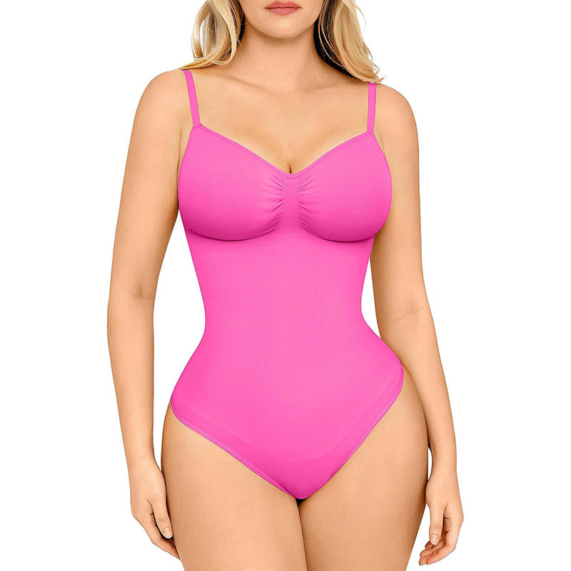 Nudashape seamless thong tummy control shapewear bodysuit for women in rose red pink – shaping slimming bodysuit